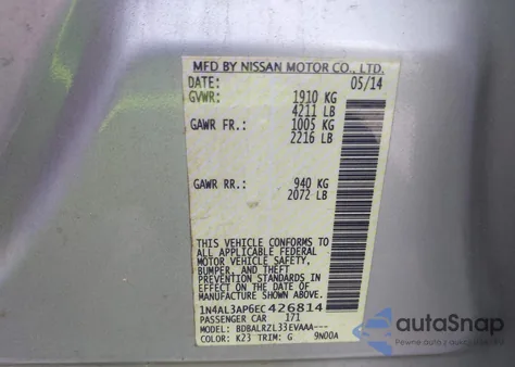 2014 Nissan Altima 2.5 S from USA, damaged, VIN 1N4AL3AP6EC426814